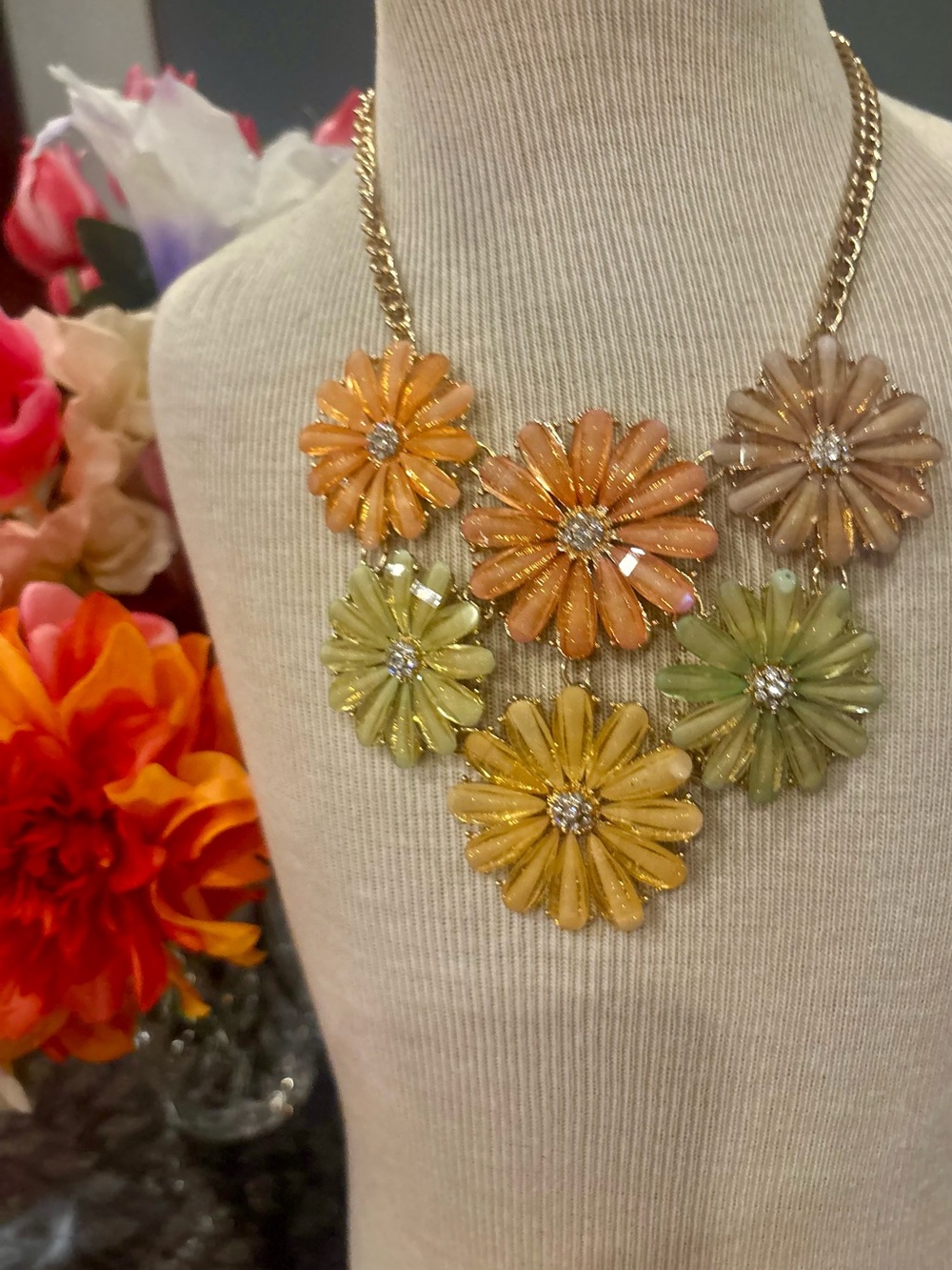 INC NY Floral Statement Necklace - Multicolor Daisy Design